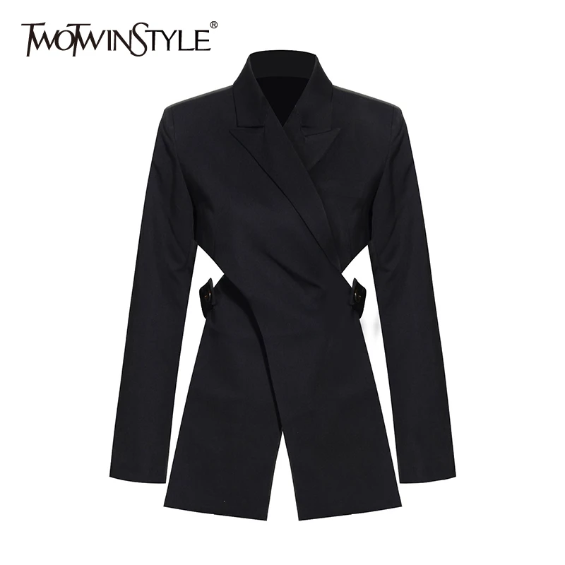 

TWOTWINSTYLE Casual Patchwork Women Blazer Notched Long Sleeve High Waist Waistless Irregular Suits Female Fashion Clothing New