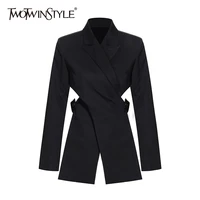 twotwinstyle casual patchwork women blazer notched long sleeve high waist waistless irregular suits female fashion clothing new
