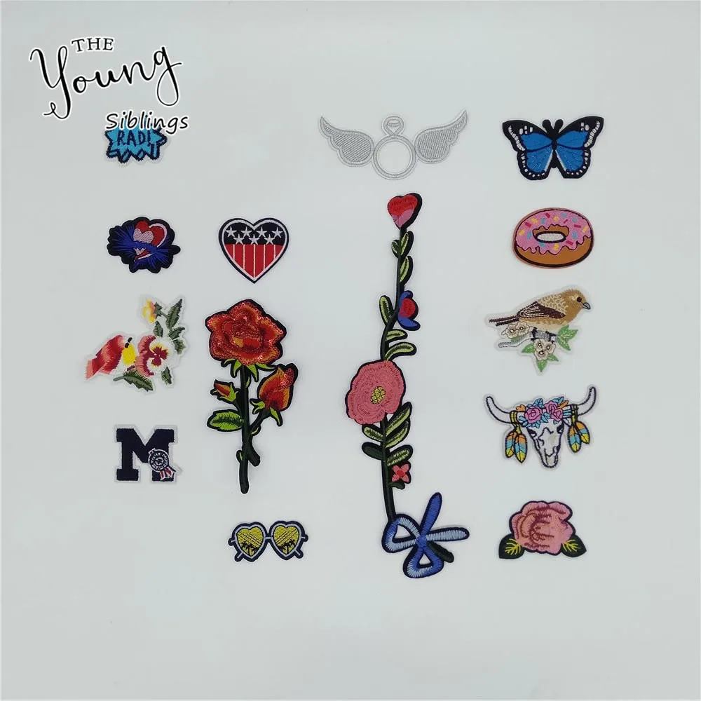 Смешанные модные узорчатые патчи вышивка термоплавкие клейкие значки швейные