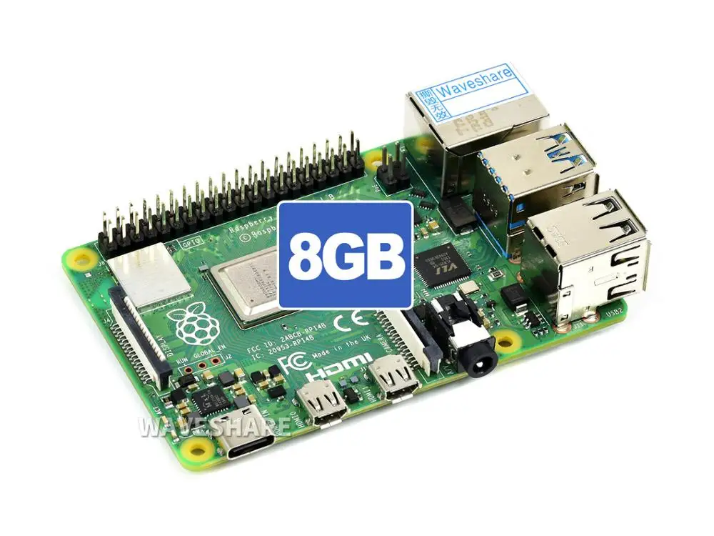 Четырехъядерный процессор Waveshare Raspberry Pi 4 Model B 8 Гб ОЗУ 64 бит 1 5 ГГц 4K двойной