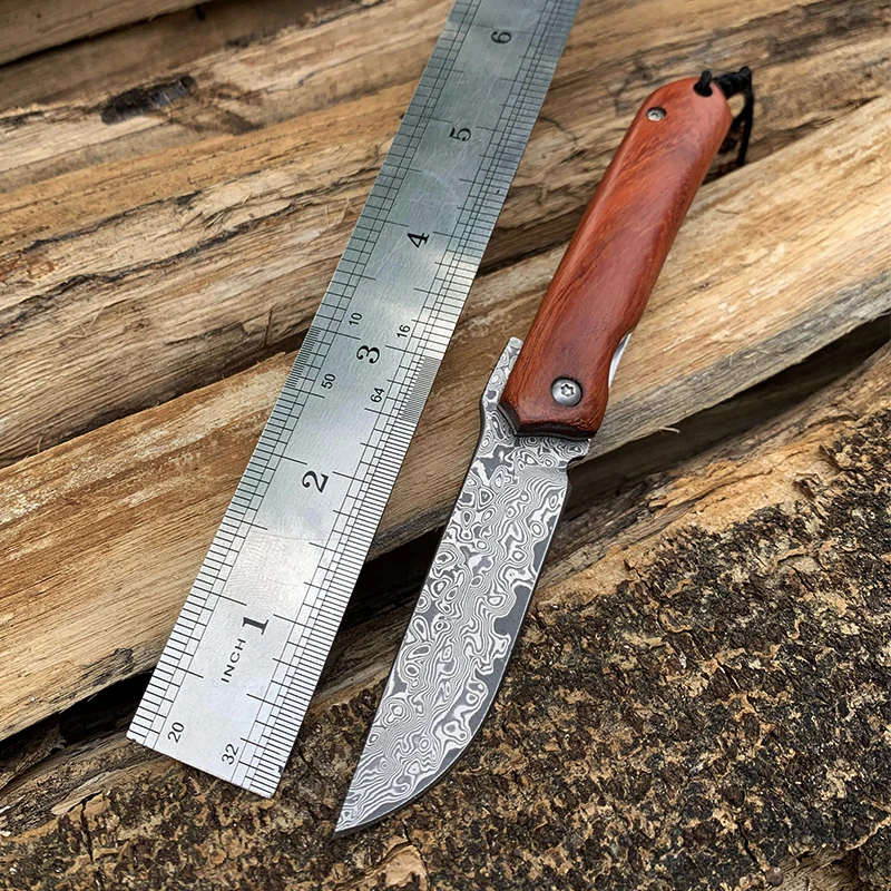 Ручной работы палисандр дамасский карманный нож 440C edc охотничья рыболовная