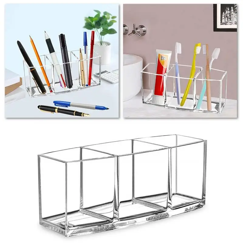 

3 Slots Transparent Acrylic Makeup Brush Tool Cosmetic Makeup Storage Box Case Make-up Brush Holder Table Organizer Make Up Tool