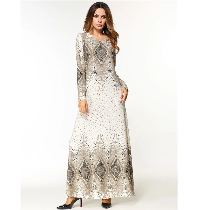 Женское мусульманское шифоновое длинное Макси платье с длинным рукавом