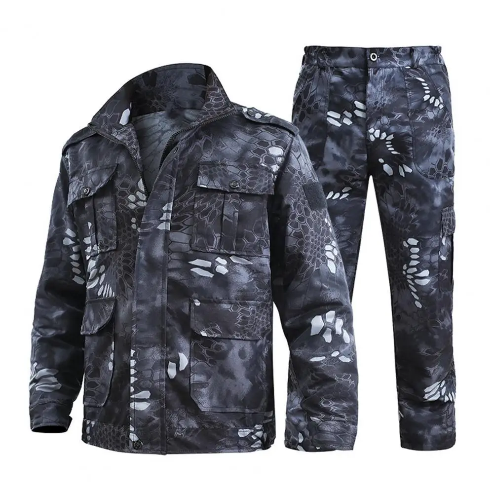 

2 Pcs/Set Men Suit Epaulet Decor Snap-fastener Cuff Windproof Long Pants Multi Pockets Autumn Winter Camouflage Climbing Set