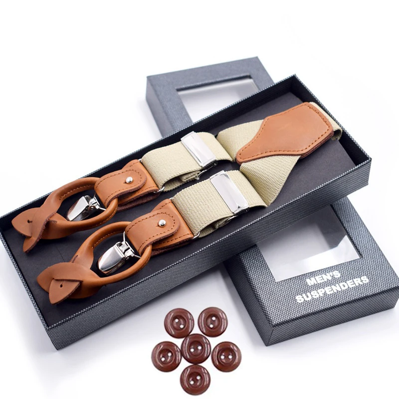 

Men's Genuine Leather Suspenders Heavy Duty Big and Tall Adjustable Elastic Wedding Party Event Tuxedo Trouser Braces Strap Belt