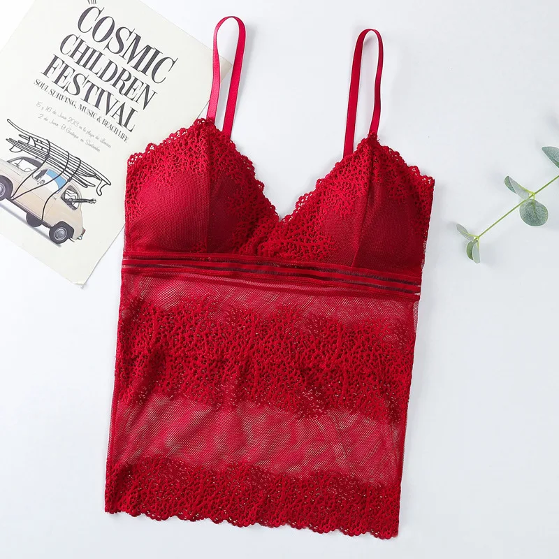 

Lace Floral Vest Tops Summer Women lingerie Pad Sleeveless Straps Brathable Tank Top One-piece Female Camisoles Underwear