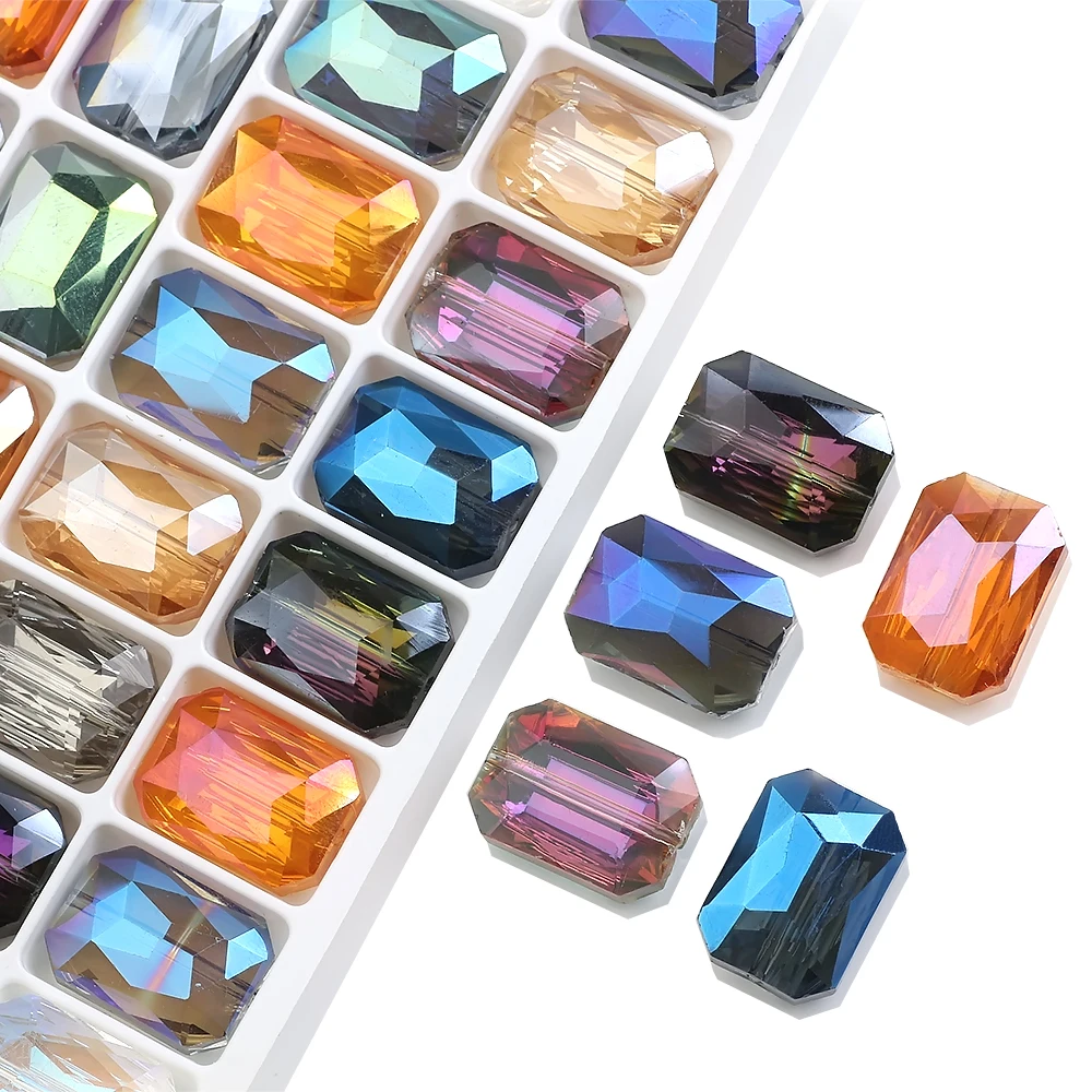 

10Pcs Rectangular Beads Plated 13x18mm Long Square Glass Bead Natural Stone Faceted Crystal Jewelry Necklace Pendant Accessories
