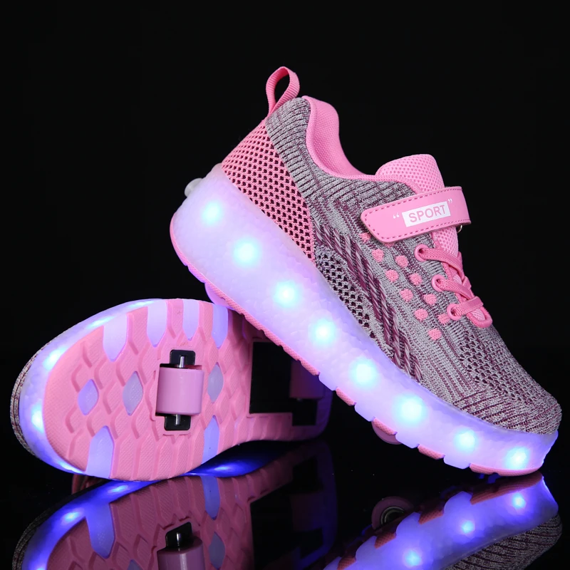 2020 Новые USB зарядка LED красочные Дети Мода кроссовки с двумя колеса роликовые коньки обувь для мальчиков и девочек от AliExpress RU&CIS NEW