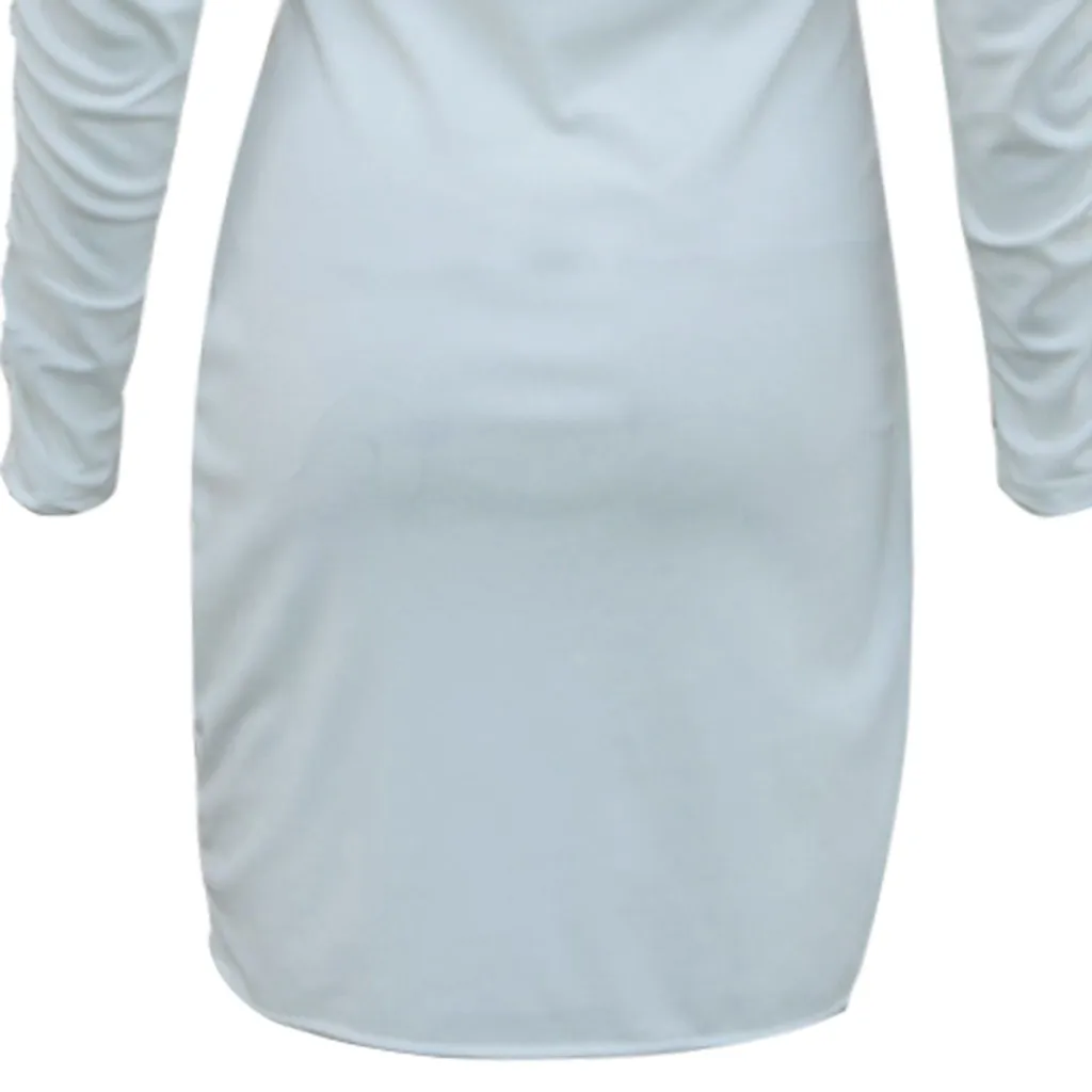 

Winter Bodycon Dress Women Sexy Elegant Party Dresses Deep V Neck Puff Sleeve High Waist White Mini Dress 2019 Vestidos Femme