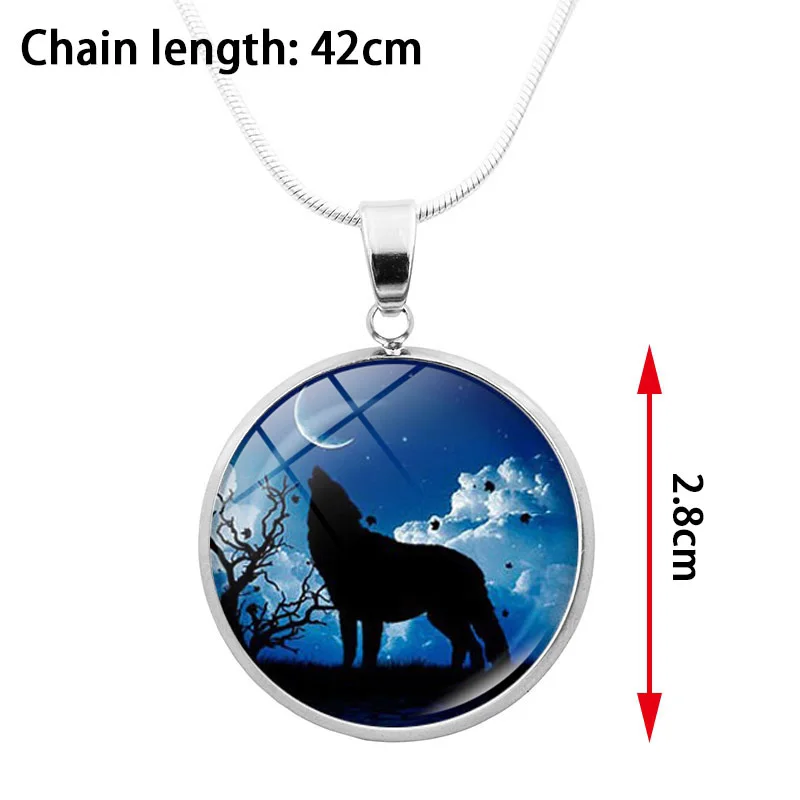 Ожерелье с изображением волка и Луны стеклянный кабошон кулон из нержавеющей