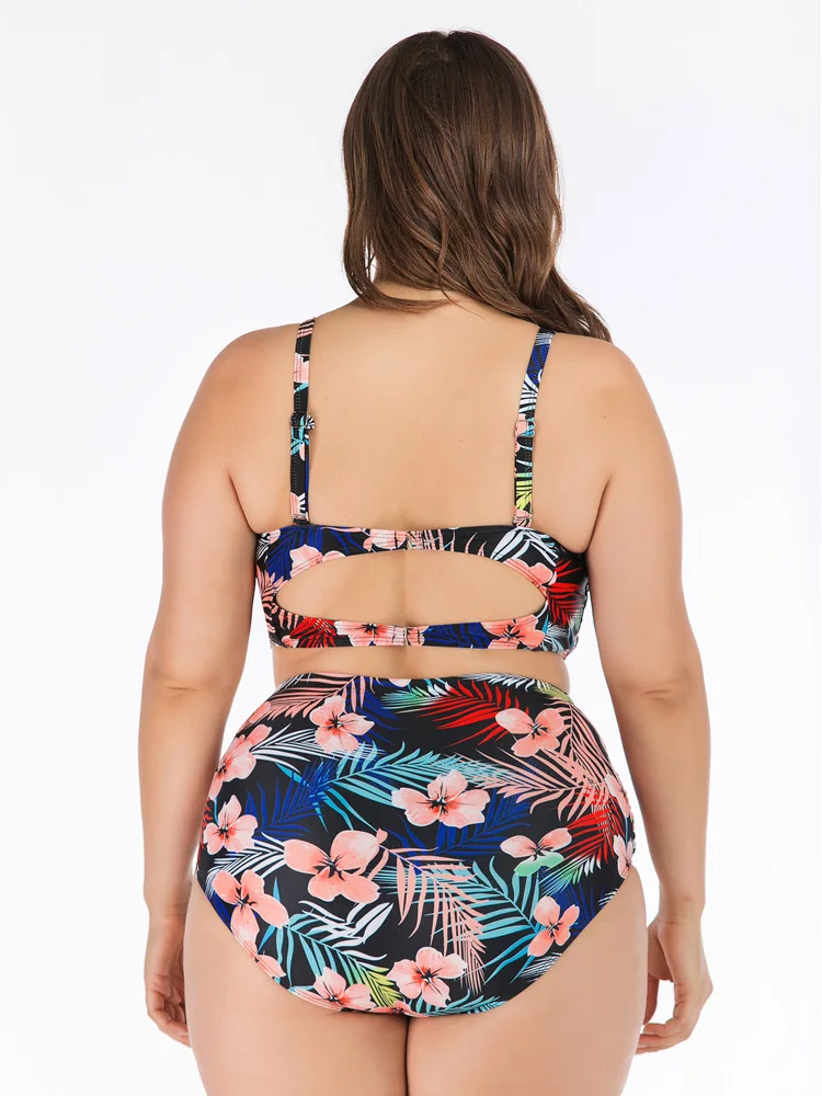 

4XL Plus Size Bathing Suit Women Sexy Push Up Swimsuit For Big Breasts High Waist Bikini 2021 Printed Floral Swimming Costume