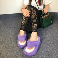 new spring and summer rabbit fur flip flops womens slope with non slip platform flip flop sandals and slippers