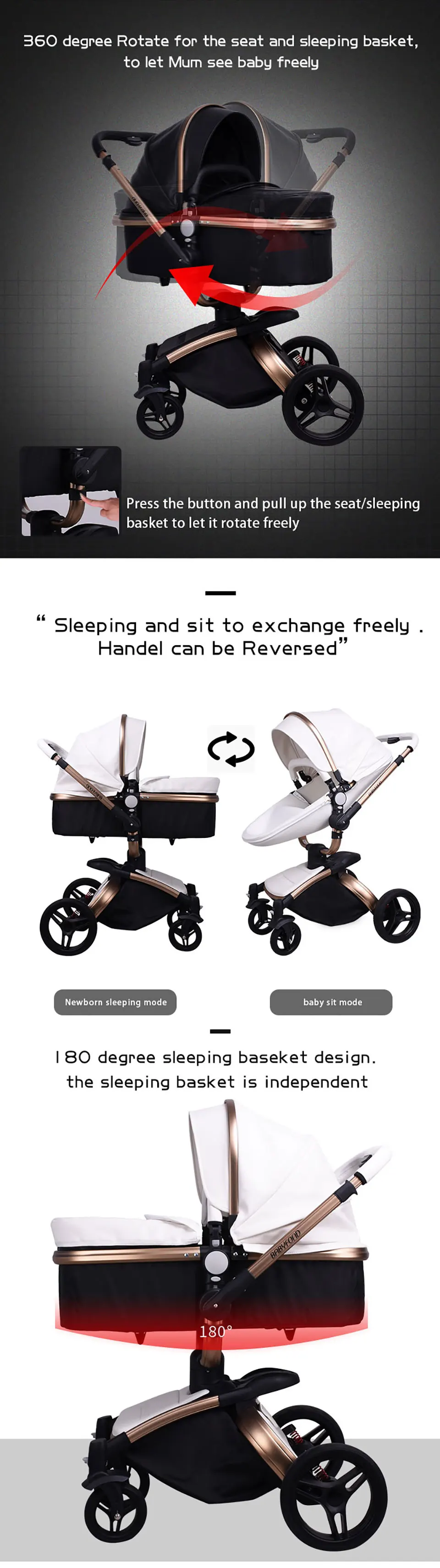 Babyfond бренд 3 в 1 детская коляска Европейская коляска костюм для лежа и сиденья кожа двусторонний шок отправить зонтик