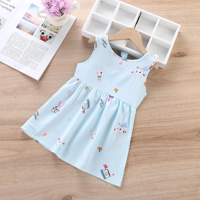 

2020 New Children Girls Dresses Summer Bourette Princess Dress Fashion Lace Print Short-sleeve Vest Dress Wholesale/Dropshipping
