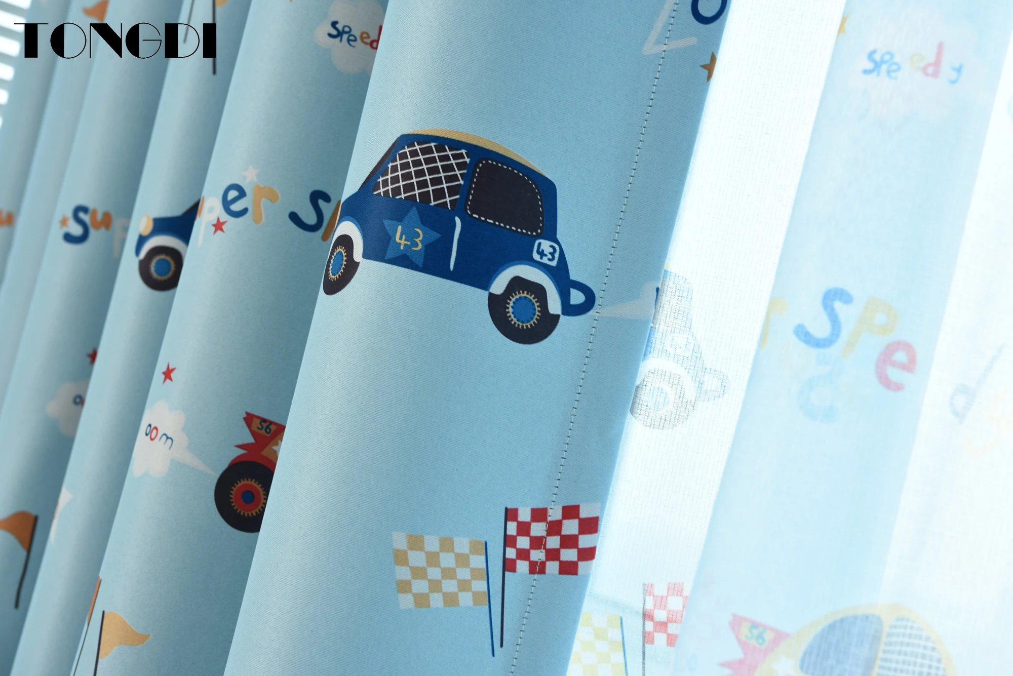 TONGDI Детские затемняющие занавески с мультяшным принтом автомобиля