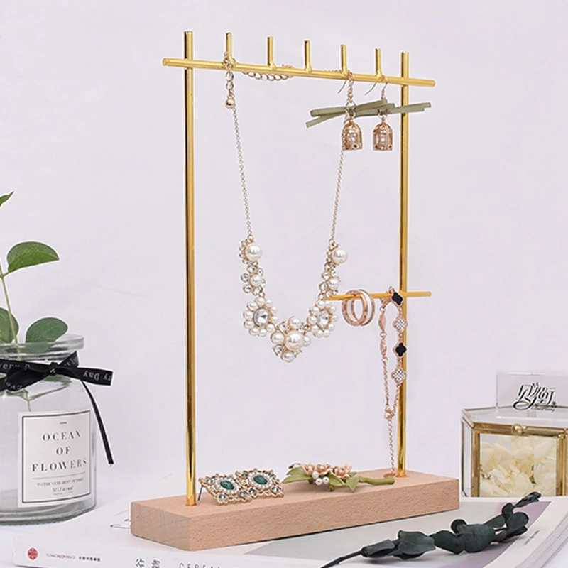 

Solid Wood Metal Earrings Display Holder Necklace Pendant Display Stand Jewelry Display Holder Bracelets Display Rack