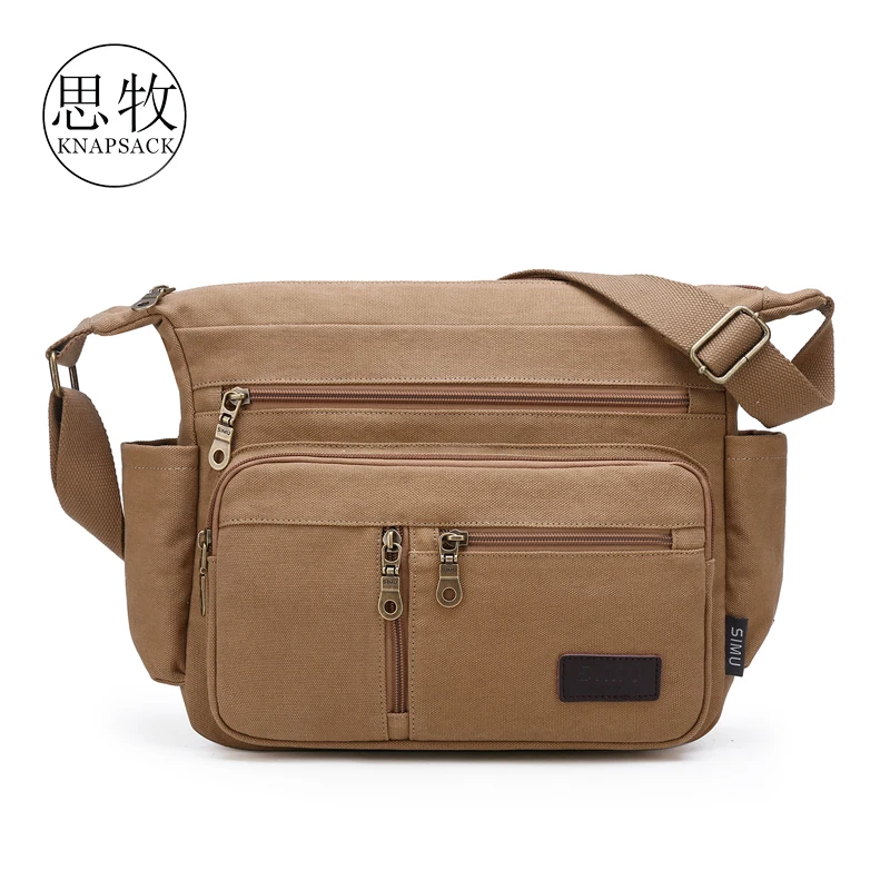 

2021 new men's casual men's Bag Canvas Bag men's horizontal single Shoulder Bag Messenger Bag men's bag straddle Backpack