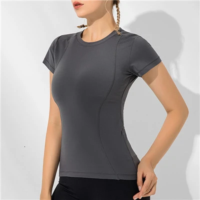 Gray Sport Top Топ для йоги, фитнес, женская спортивная рубашка, спортивный топ, рубашка для йоги, спортивный топ с коротким рукавом, гимнастическая майка, Женская Спортивная одежда для женщин - Цвет: Gray Sport Top