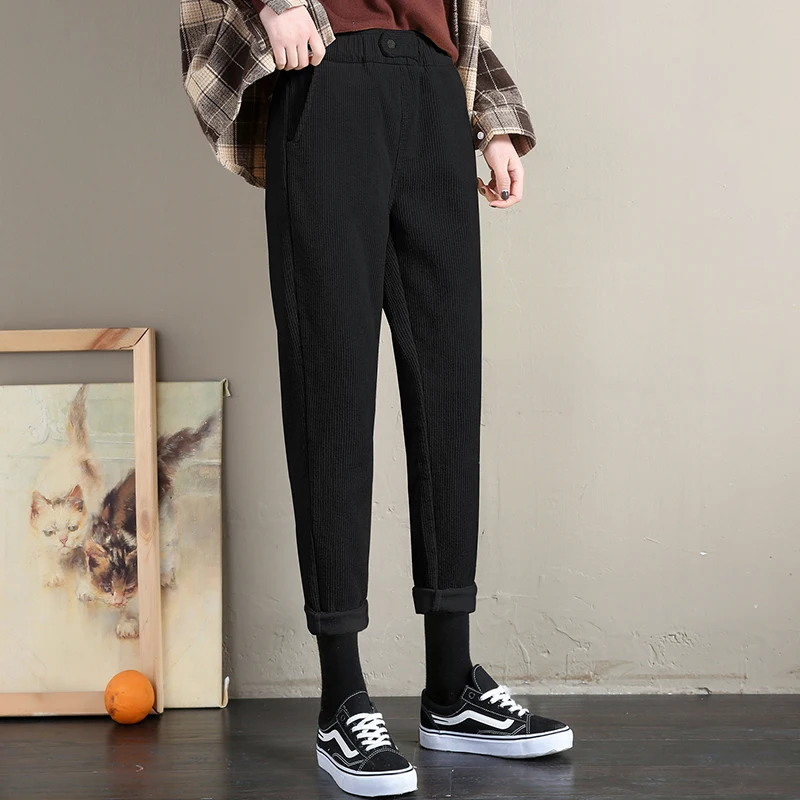 Женские вельветовые брюки с высокой талией REALEFT повседневные длинные