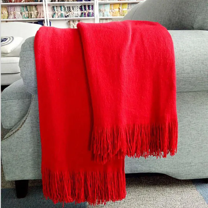 Одноцветное вязаное пледы нитки одеяло для дивана кровать путешествие самолет