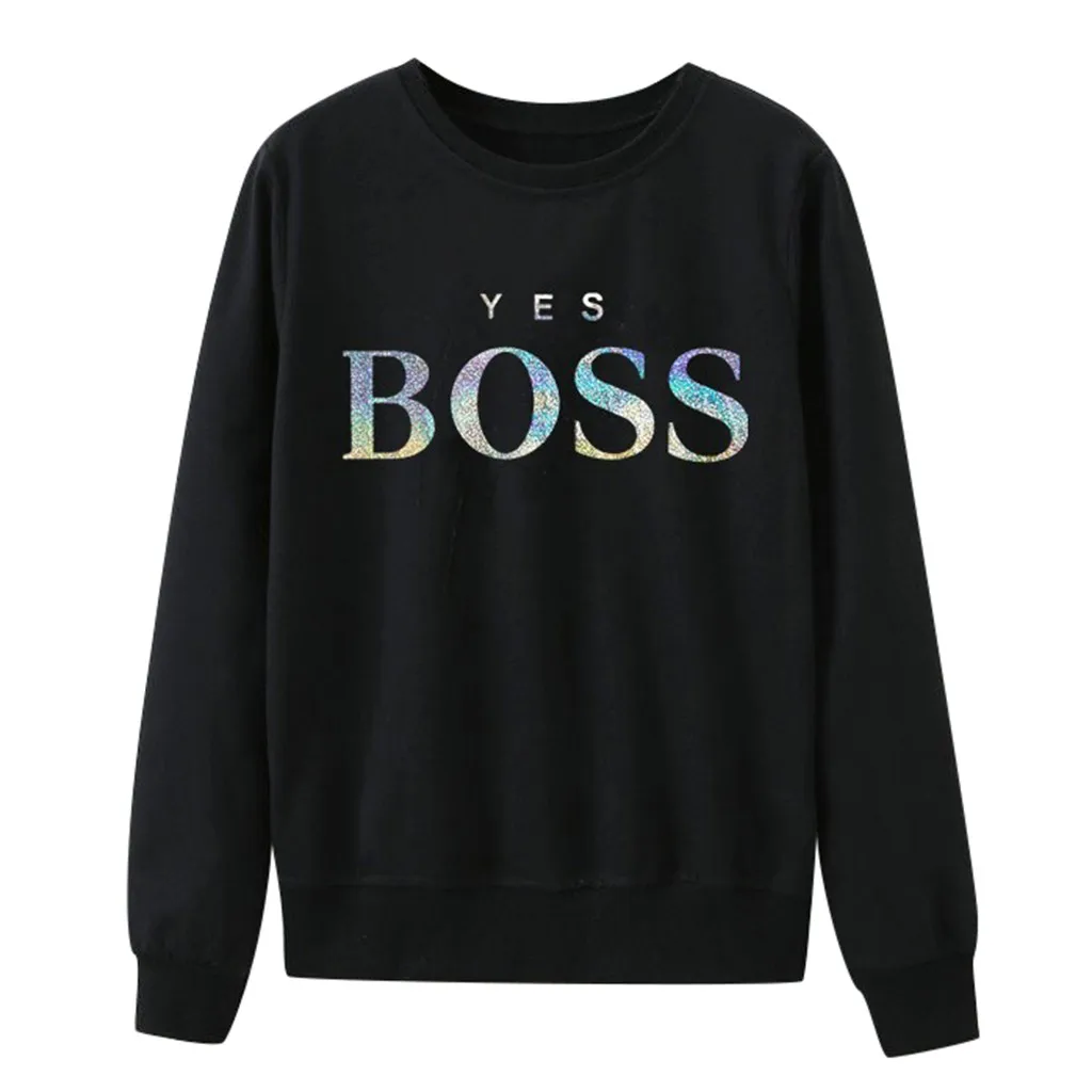 Женская Осенняя толстовка с блестками и надписью «Yes Boss», Женская толстовка с капюшоном, пуловер с длинным рукавом в стиле Харадзюку, джемпер, Sudadera Mujer