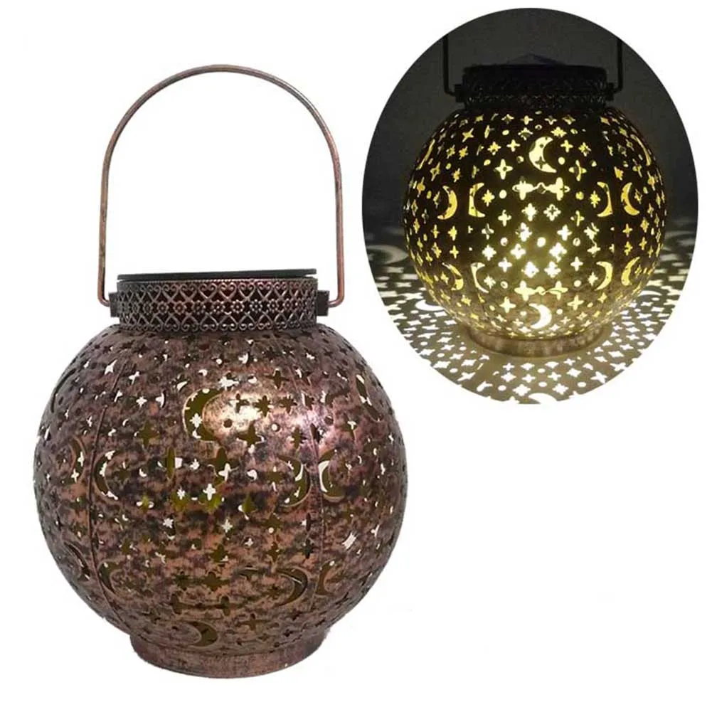 

LED Solar Lantern LightHollow Lantern Moon Star Projection Light Wrought Iron Hanging Lamps Waterproof Outdoor Art Decorations