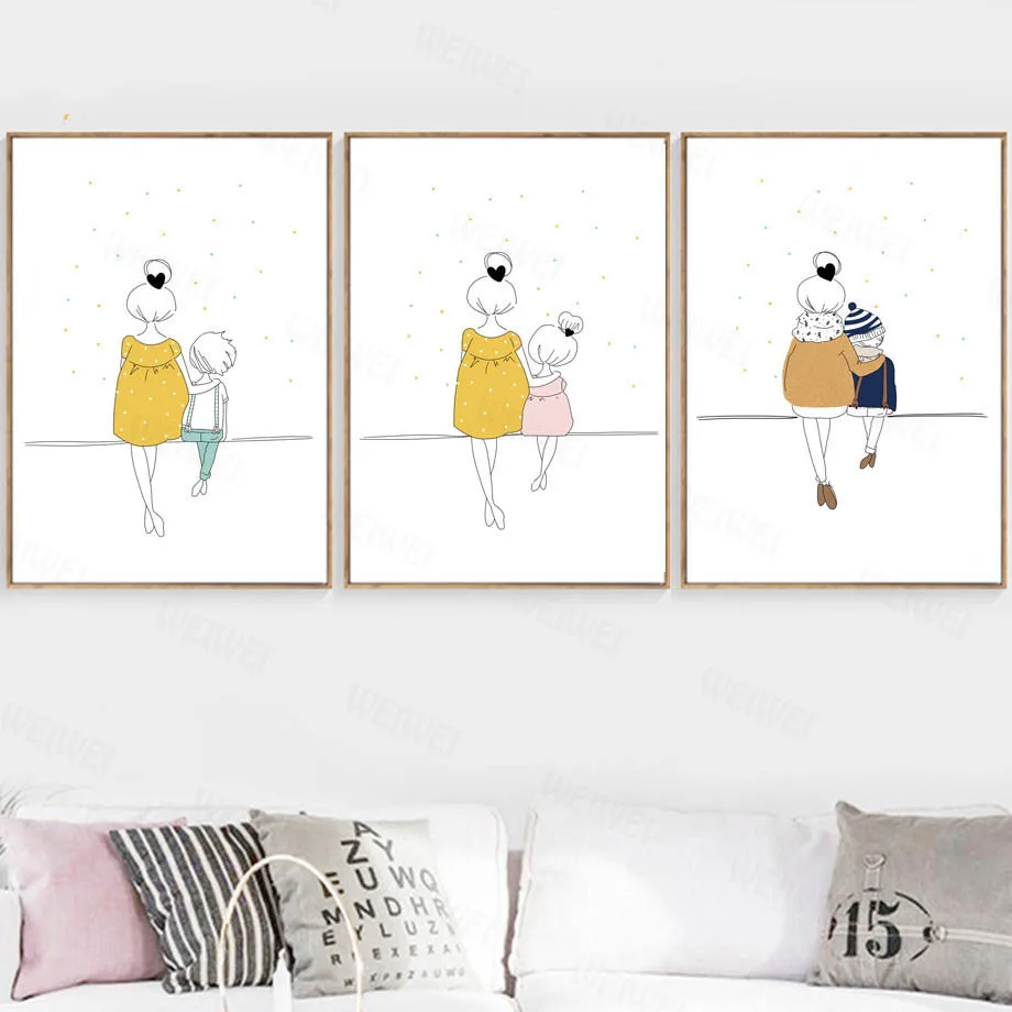 

Cartoon Woman Girl Boy Minimalism Nursery Wall Art Canvas Painting Nordic Posters And Prints Wall Pictures Baby Kids Room Decor