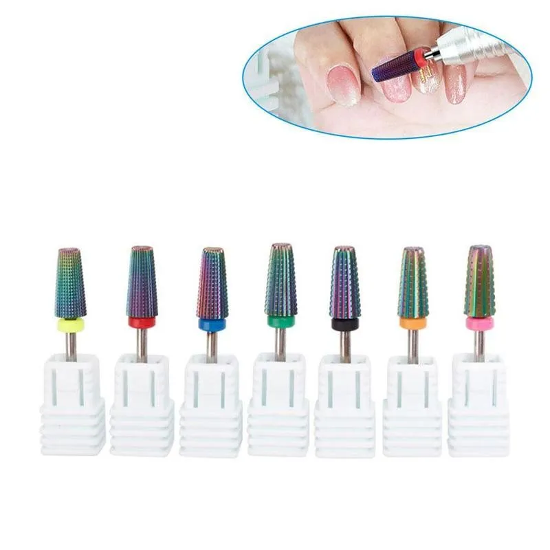 

Rainbow Tungsten Carbide 5 in 1 Nail Drill Bit Milling Cutter For Manicure 3/32" Shank Nail File Remove Gel Polish Nail Art Tool