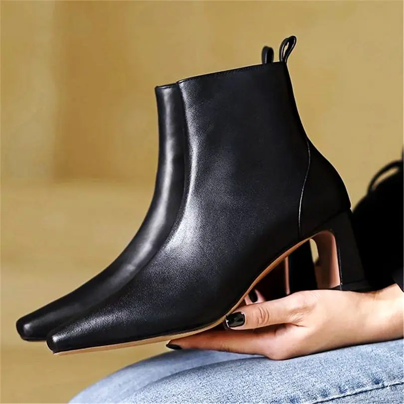 

Oxfords Women's Genuine Leather Suqare Toe Ankle Boots Mid Cuban Heels Oxfords Fashion Pumps 34 35 36 37 38 39 40 41