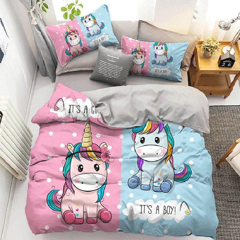 

Cartoon Double/Single Bed Cover Unicorn Bedding Set Kids Boys Duvet Cover Set Girls Bedspreads Comforter Cover
