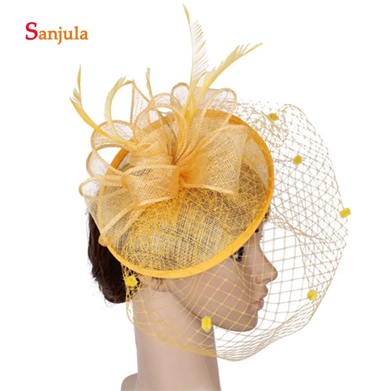 Fanscinators для свадьбы перья льняные шляпы женщин Королевский синий цвет вечеринок