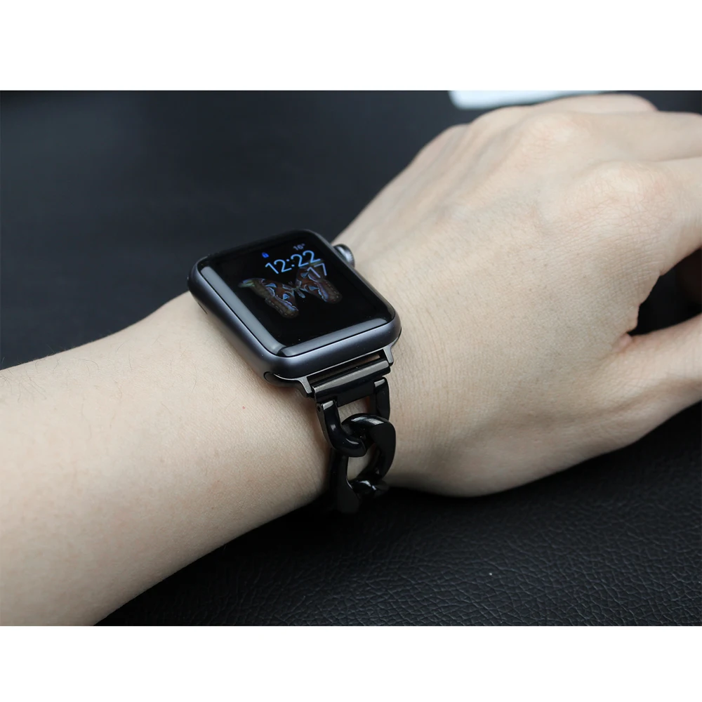 

Cuban Link band for Apple watch strap 38mm 42mm iWatch series 3 2 Stainless steel metal bracelet apple watch 6 5 se 4 44mm 40mm