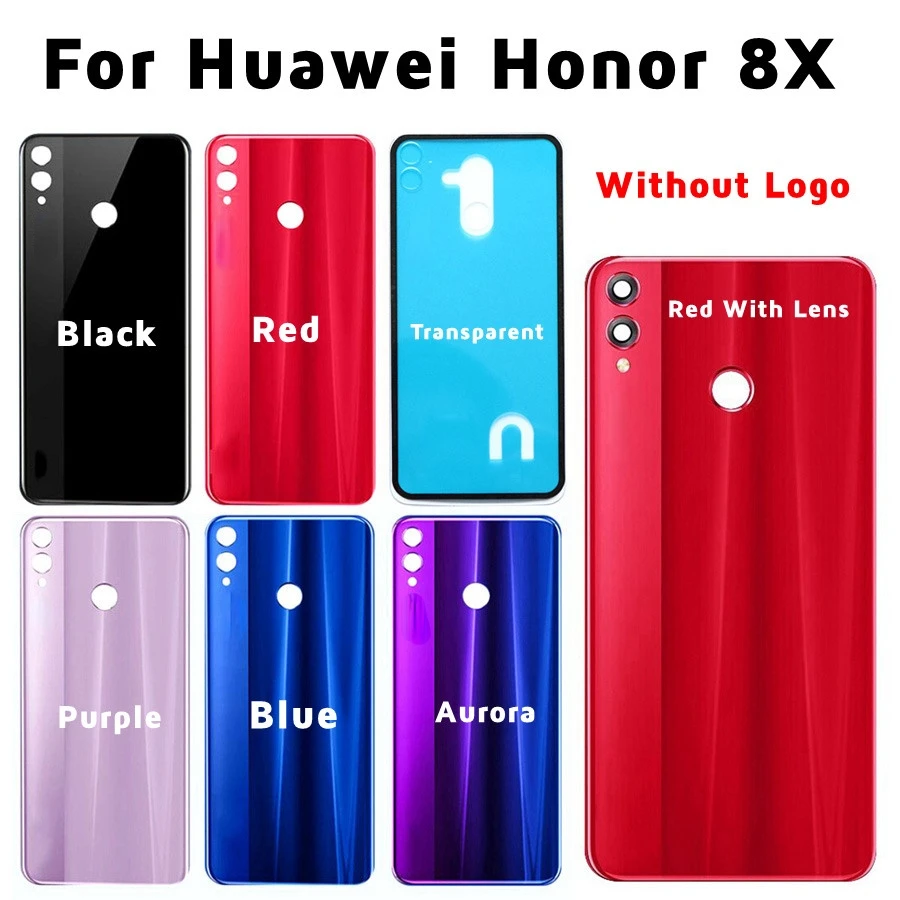 NEW Back Glass Cover For Huawei Honor 8X Battery Cover Back Glass Panel Rear Housing Door Case+Camera Lens Replacement Parts