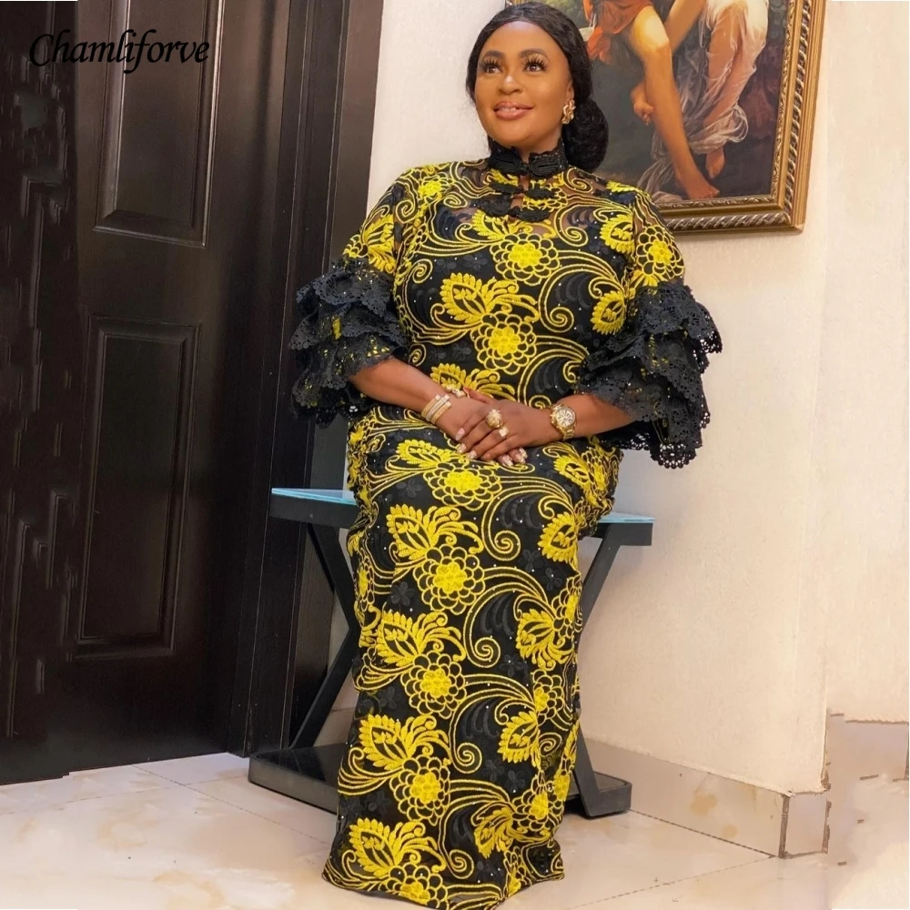 

Африканские платья для женщин 2021 африканская одежда мусульманское длинное платье с длинным рукавом модное Африканское кружевное платье Женская абайя