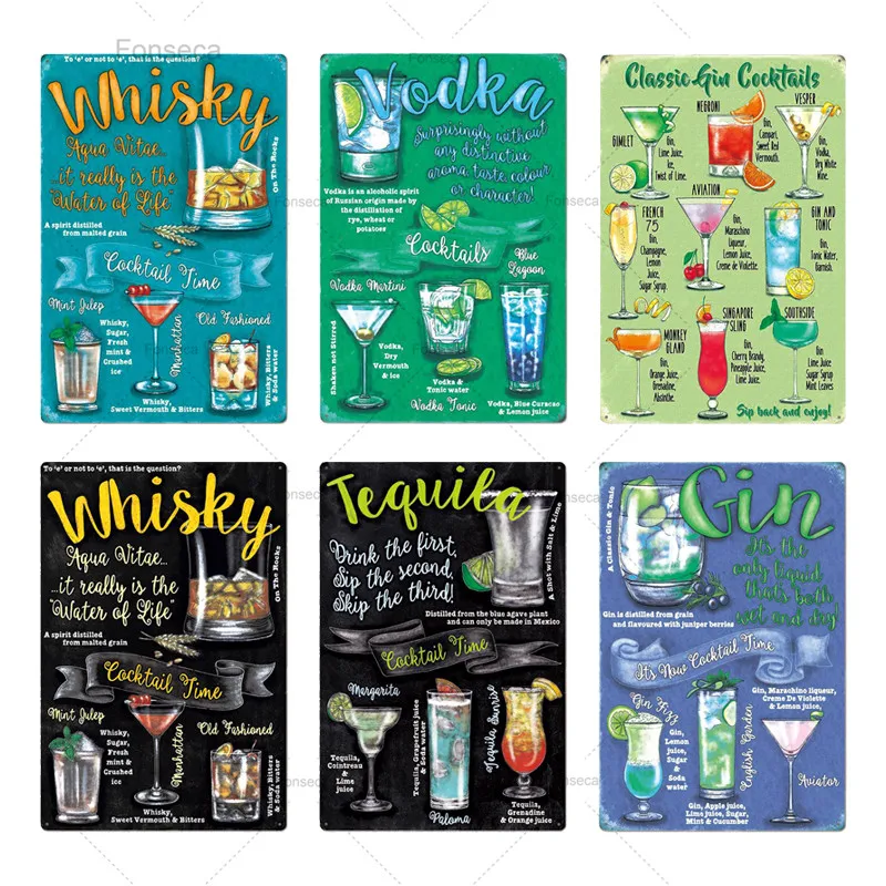 Оловянные знаки металлическая винтажная вывеска для коктейлей Настенный декор