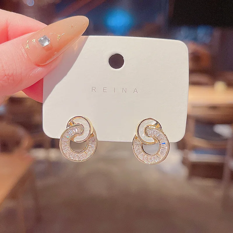 

New Zircon Circle Round Hoop Earrings For Women Fashion Shiny 925 Silver Needle Gold Color Geometric Stud Earrings Jewelry Gift