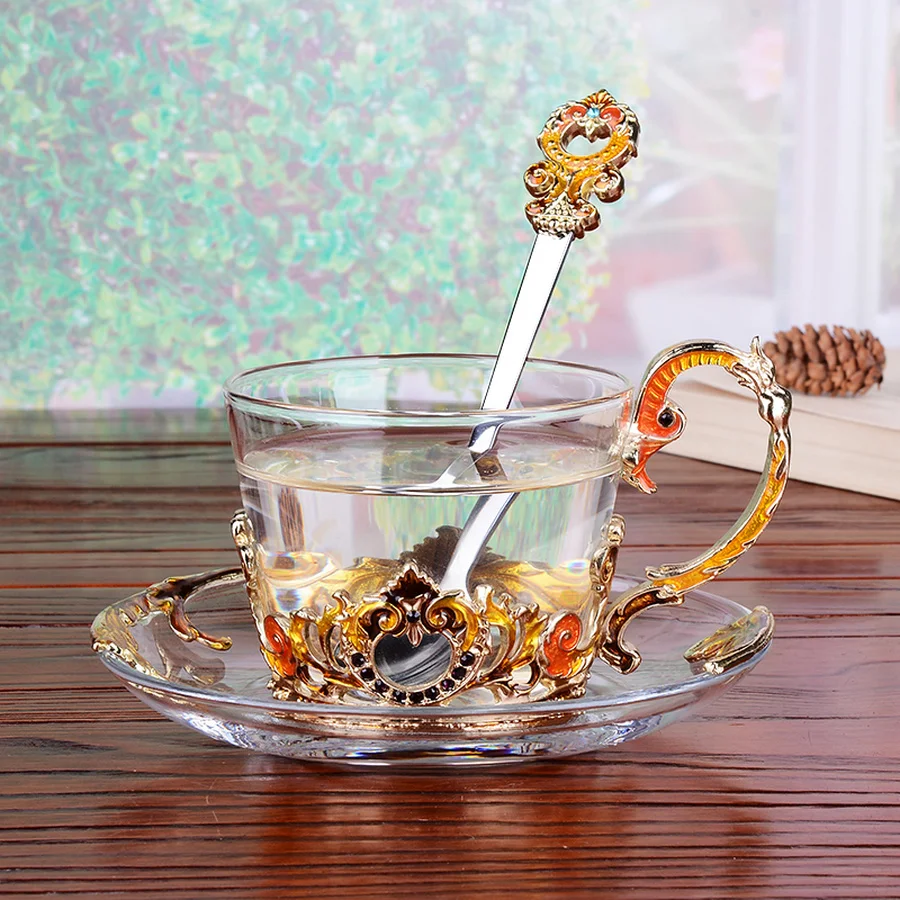 Набор эмалированных кофейных чашек с блюдцем и ложкой чайные чашки блюдца