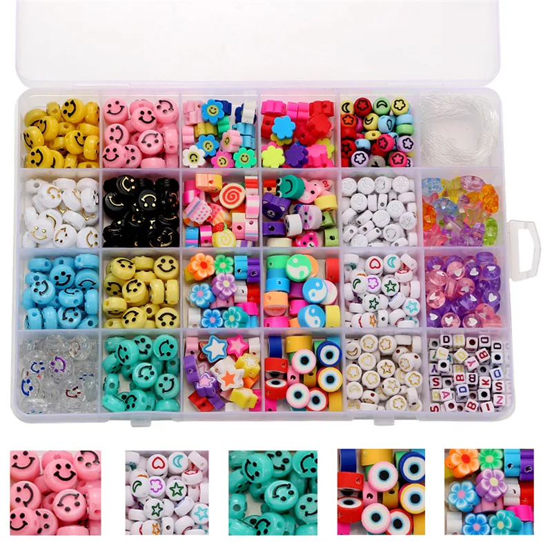 

1Box Smile Face Colorful Flower Resin Beads Polymer Clay Spacer Beads for Jewelry Making Diy Handmade Accessories