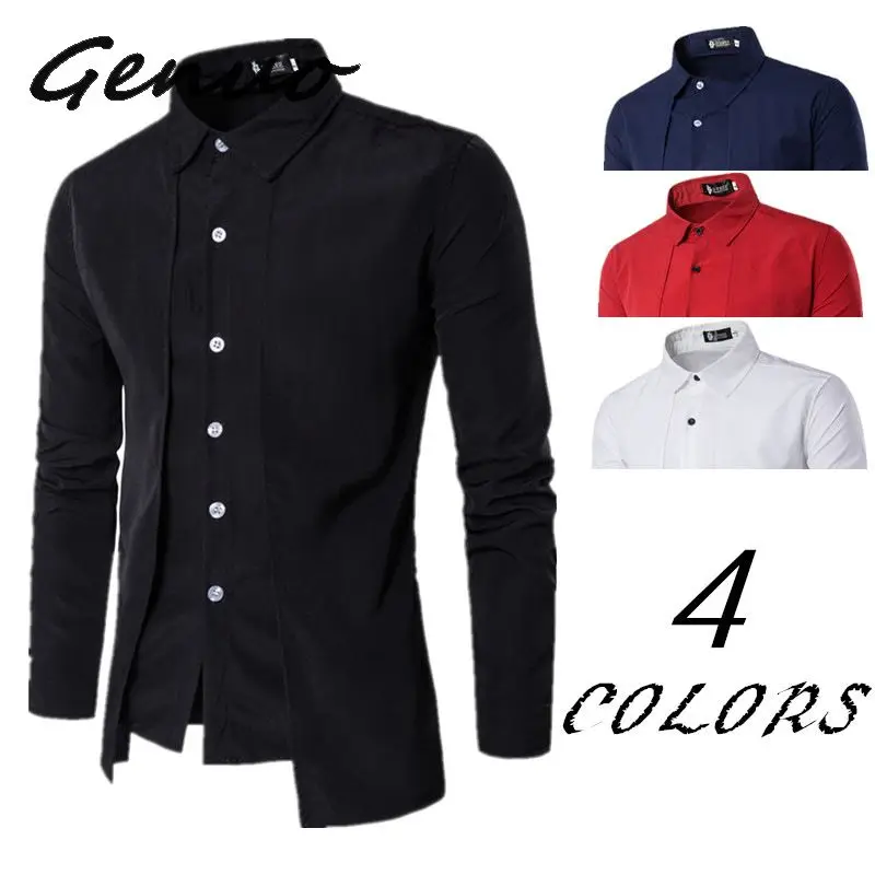 

New Arrival Autumn Men Shirt 2019 Unique Design Fake two pieces Stylish Mens Dress Shirt Long Sleeve Casual Slim Fit Male Shirts