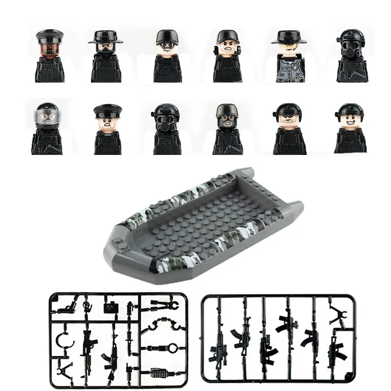 

City View Mini Police SWAT Figures Building Blocks Specia Force Soldiers Bricks Boat Model Kit Toys For Boys Birthday Gifts