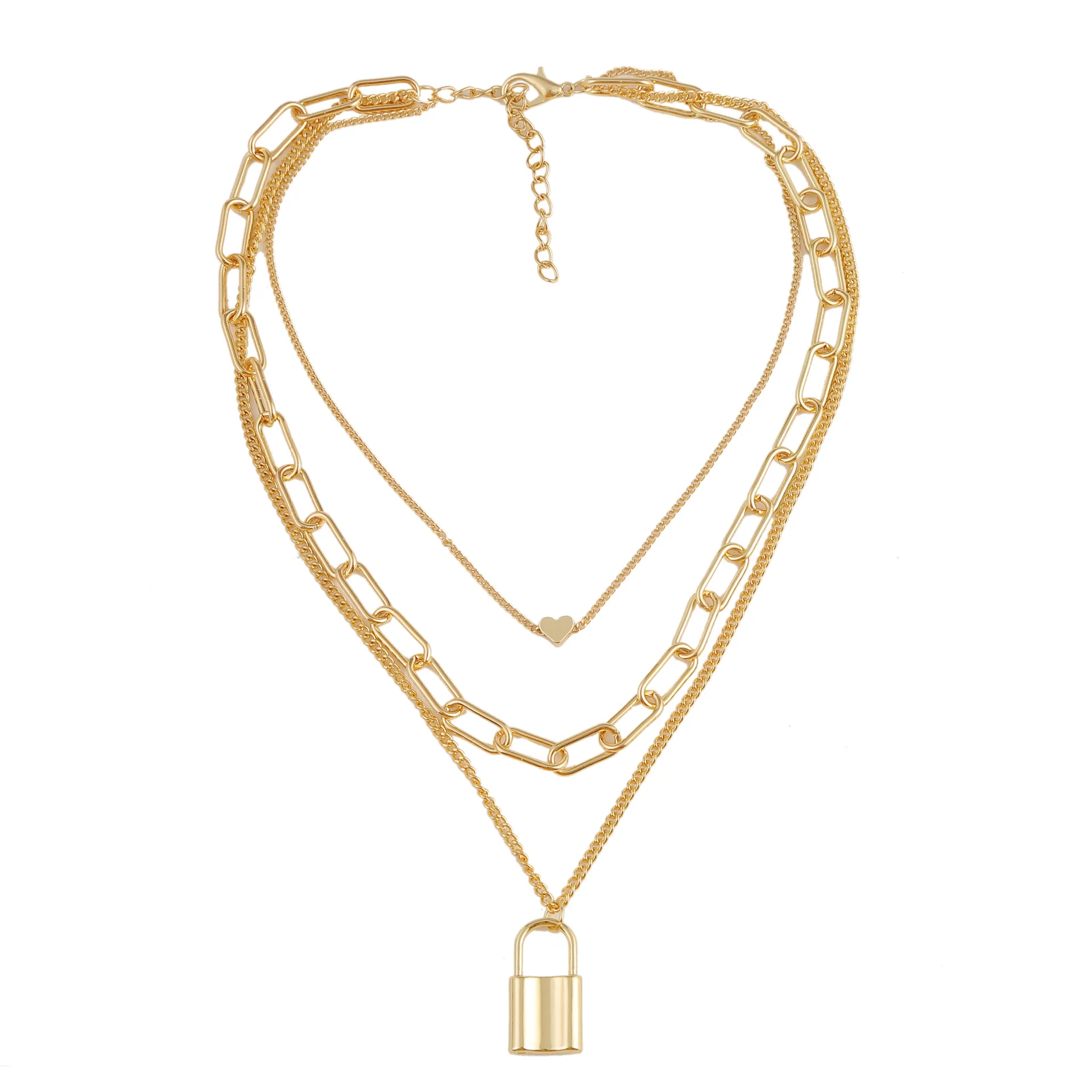 

Bohemian multilayer necklace lock shaped necklace European and American jewelry