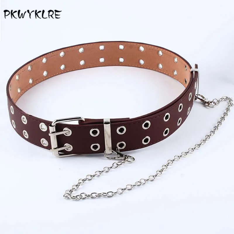 PKWYKLRE shipping женский панк цепь модный пояс регулируемый черный двойной/одинарный люверс втулка кожаный ремень пряжка - Цвет: A3