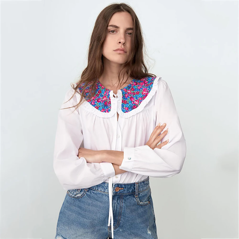 

Новая женская одежда Unizera 2021, милая рубашка с принтом в иностранном стиле и воротником для младенца, топ, 08514155250