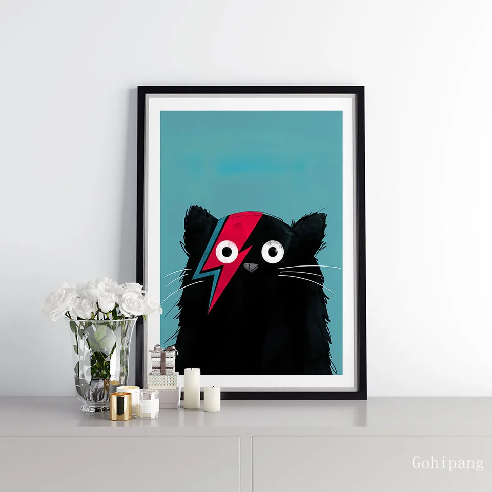 Wall Art скандинавский hd печать плакатов Молнии Черная Кошка Холст украшения дома