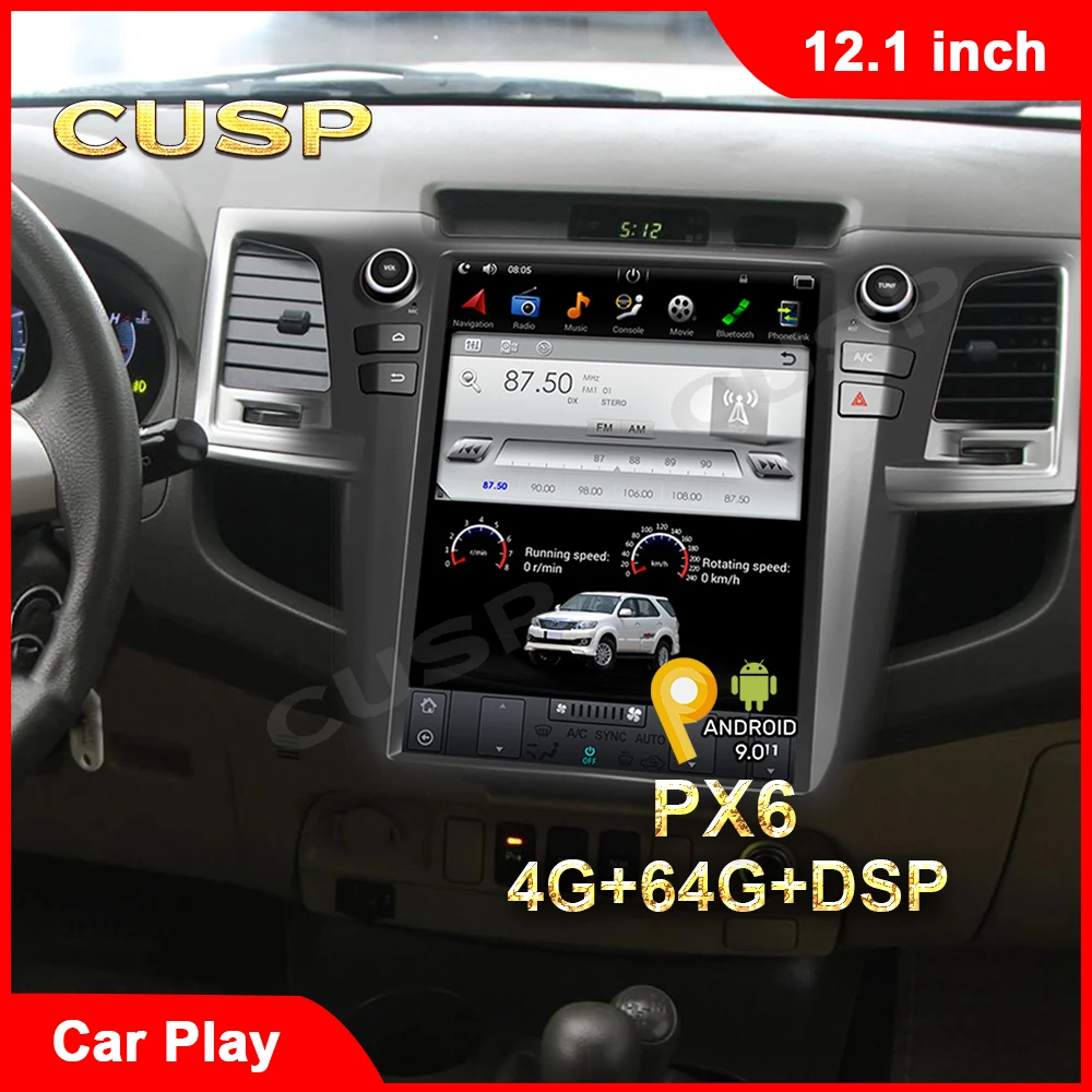 

Tesla style vertical Android 9.0 for TOYOTA Fortuner/HILUX Revo 2004-2015 year AUTO A/C GPS Nagavition Car radio player 12.1inch