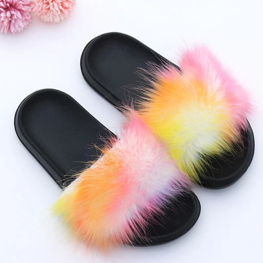Элегантные меховые Тапочки с искусственным мехом женская обувь цвет черный