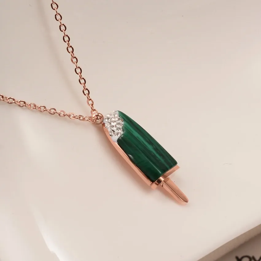 FYJS уникальное розовое золото цвет нержавеющая сталь Малахитовый камень кулон