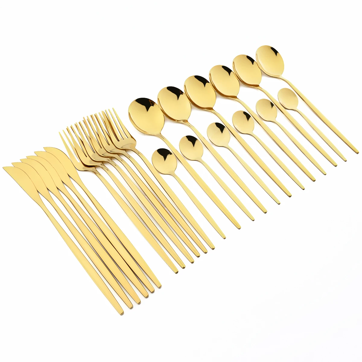 Juego de cubiertos dorados de acero inoxidable para cocina, cuberter&iacute;a de espejo, cuchillo, tenedor, cuchara, 24 piezas, env&iacute;o directo-3