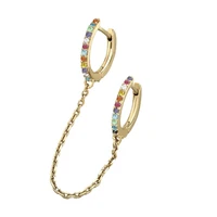 1pc unique 6 colors decorative double ring rhinestone chain earrings for dating chain hoop earrings lady earrings