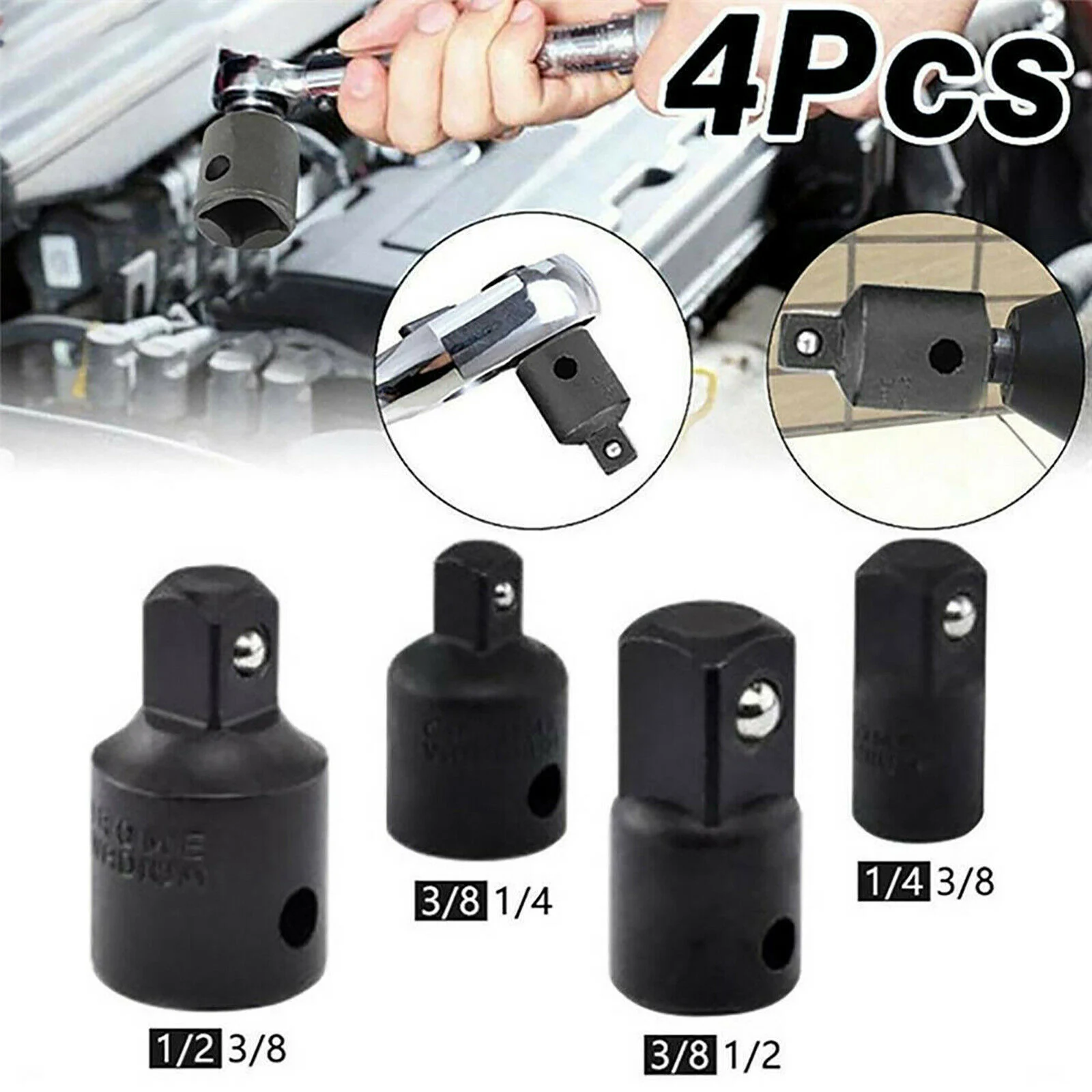

4pcs 1/4 3/8 1/2 Square Ratchet Socket Adapter Reducer Converter Air Impact